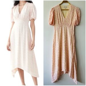 $269 Club Monaco Pink V-neck Puff Sleeve Midi Dress 6